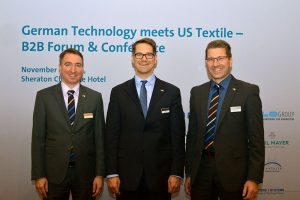 (left to right): Nicolai Strauch, international markets, public relations; Olaf Stecken, composite technology; and Boris Abadjieff, VDMA Textile Machinery Division