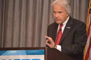 Outgoing 2017-18 NCTO Chairman William V. “Bill” McCrary Jr. delivered the trade association’s 2018 State of the U.S. Textile Industry overview during the open general session